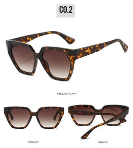 Three perspectives showing tortoiseshell polygon sunglasses with gradient lenses