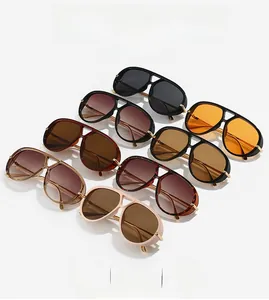 Multiple color options for double-bridge pilot sunglasses with stylish oversized frames