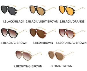 Detailed collection of pilot sunglasses in eight color variations with metal temples