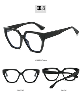 Multiple views of trendy oversized hexagonal black frames with broad temple design