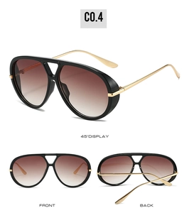 Three-view display of aviator oversized sunglasses with double bridge and gradient lenses