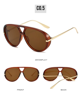 Classic pilot style sunglasses with amber resin frames and gold metal temples in detail views