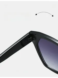 Detail of durable metal hinges on trendy oversized sunglasses with purple gradient lenses