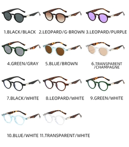 Collection of retro oval sunglasses in various colors with tinted and clear lenses