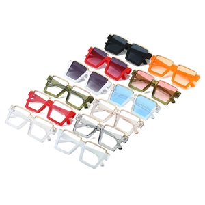 Fashionable oversized square half-frame sunglasses with gold metal trim in eleven colors