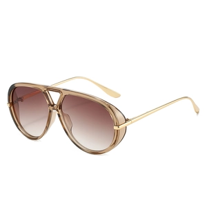 Retro double-bridge oversized aviator sunglasses with brown gradient lenses and metal temples
