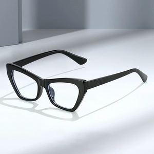 Fashionable black thick-frame cat-eye glasses with blue light blocking lenses