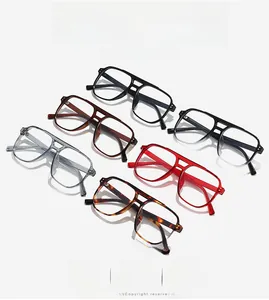 Detailed view of square frame blue light glasses in six stylish assorted color options