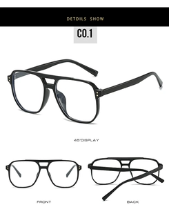 Detail view of glossy black aviator style blue light blocking glasses with double bridge