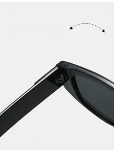 Detail of durable silver metal hinge on black cat eye sunglasses frame