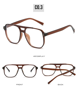 Classic double-bridge square frames in transparent brown finish from multiple angles
