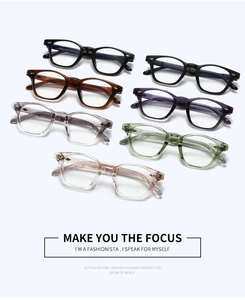 Collection of retro square anti-blue light glasses frames in various transparent colors
