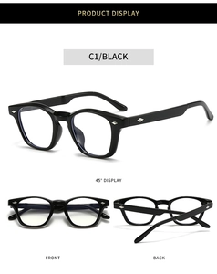 Front and back views of stylish black TR90 frames with diamond metal accents