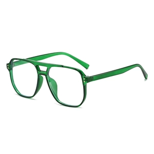 Stylish square pilot anti-blue light glasses with green transparent frame and double bridge