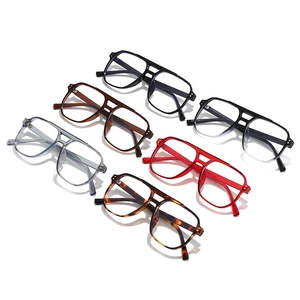 Retro square double bridge anti-blue light glasses frames in six assorted colors