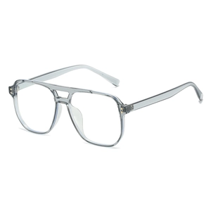 Fashionable transparent grey pilot glasses with double bridge and rivet details on white background