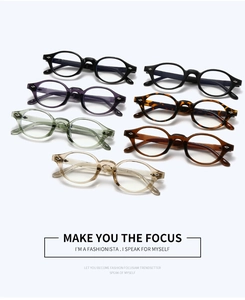 Detailed overhead view of TR90 round glasses frames in various colors with rivet accents