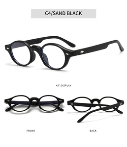 Multi-angle view of C4 Sand Black retro round glasses frames with silver rivet accents