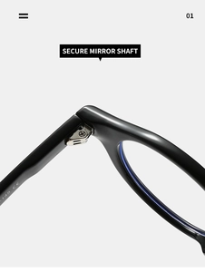 Close-up of secure metal mirror shaft and durable hinge on black TR90 eyewear frames