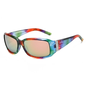 Occhiali da sole ovali con strass, montura tie-dye e lenti a specchio oro rosa donna