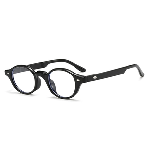 Classic TR90 round frame glasses in glossy black with silver diamond rivet accents