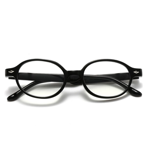 Classic black oval TR optical frames with silver diamond rivets and anti-blue light lenses