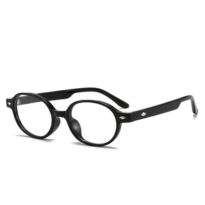 Classic round black frame glasses with blue light blocking lenses and silver rivets
