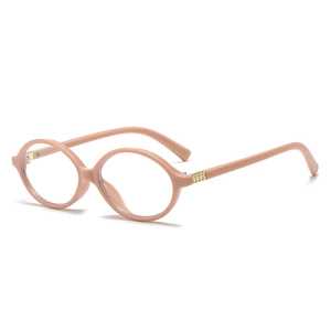 Minimalist oval pink eyewear frame with golden rivet accents and vintage round design