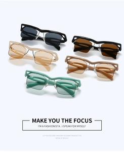 Fashionable rimless square sunglasses set with thick wavy frames in five vibrant colors
