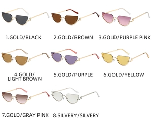 Matrix view of cat-eye metal sunglasses showcasing eight different color variants