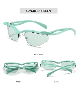Vues détaillées des lunettes de soleil Y2K sans monture vert menthe avec branches ondulées