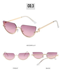 Detailed multi-angle views of gold cat-eye sunglasses with pink gradient lenses
