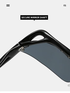Détail de la charnière métallique robuste sur des lunettes de soleil Y2K sans monture