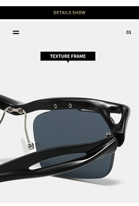 Macro detail of high-quality textured frame with reinforced metal screws on square sunglasses