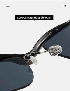 Détail des plaquettes de nez en silicone confortables sur lunettes de soleil Y2K