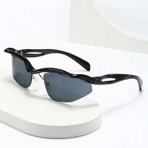 Lunettes De Soleil Futuriste Irrégulière Sans Monture Forme De Vague PC Monture Protection UV400 Style Punk Y2K Pour Femmes Hommes