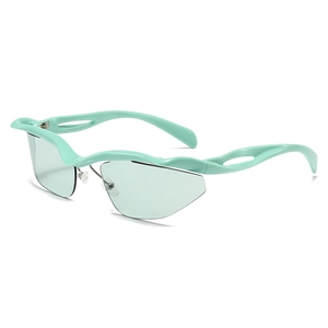 Lunettes de soleil sport Y2K sans monture avec monture ondulée vert menthe stylée