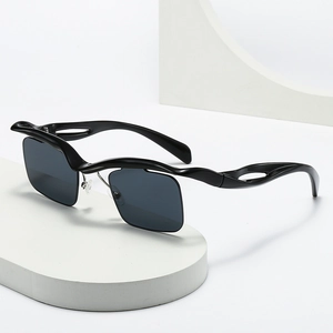 Square Rimless Sunglasses Wavy Irregular Frame UV400 Protection Fashion Street Style Eyewear For Men Women