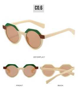 Vorder- und Rückansicht der Retro-Oval-Sonnenbrille mit kontrastreichen Rahmen
