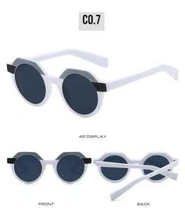 Drei-Ansichten-Display der Vintage Oval-Sonnenbrille mit zweifarbigem Rahmen