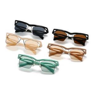 Modern square rimless sunglasses in multiple colors with hollow geometric frame design