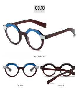 Moderne Retro-Sonnenbrille mit geometrischem Farbblock-Design in Weinrot, Blau und Grau