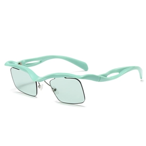 Chic rimless square sunglasses with mint green wavy frames and translucent lenses