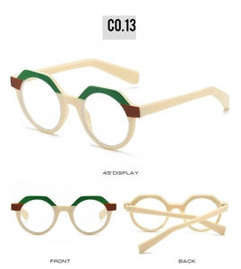 Detailansicht der Retro-Oval-Sonnenbrille mit geometrischem Colorblock-Design
