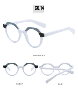 Detailansicht der ovalen zweifarbigen Sonnenbrille in Blau, Schwarz und Weiß