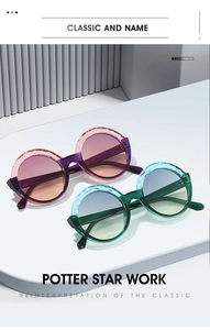 Detailed view of fashion sunglasses with geometric crystal-cut frames and gradient lenses