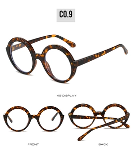 Three-angle view of round tortoiseshell sunglasses with UV protection detail