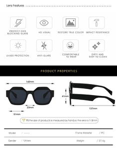 Spécifications de taille pour lunettes de soleil tendance à monture géométrique