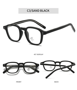 Detail view of sand black TR90 frames with anti-blue light and UV400 protective lenses