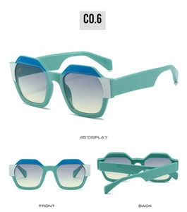 Vue en trois angles de lunettes de soleil géométriques vert menthe contrastées